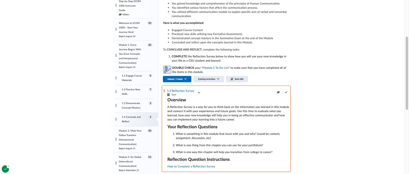 Module Component 5: Metacognitive reflections at the end of each module to contextualize learning