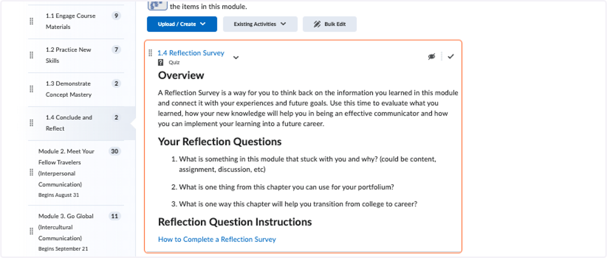 Module Component 5: Metacognitive reflections at the end of each module to contextualize learning
