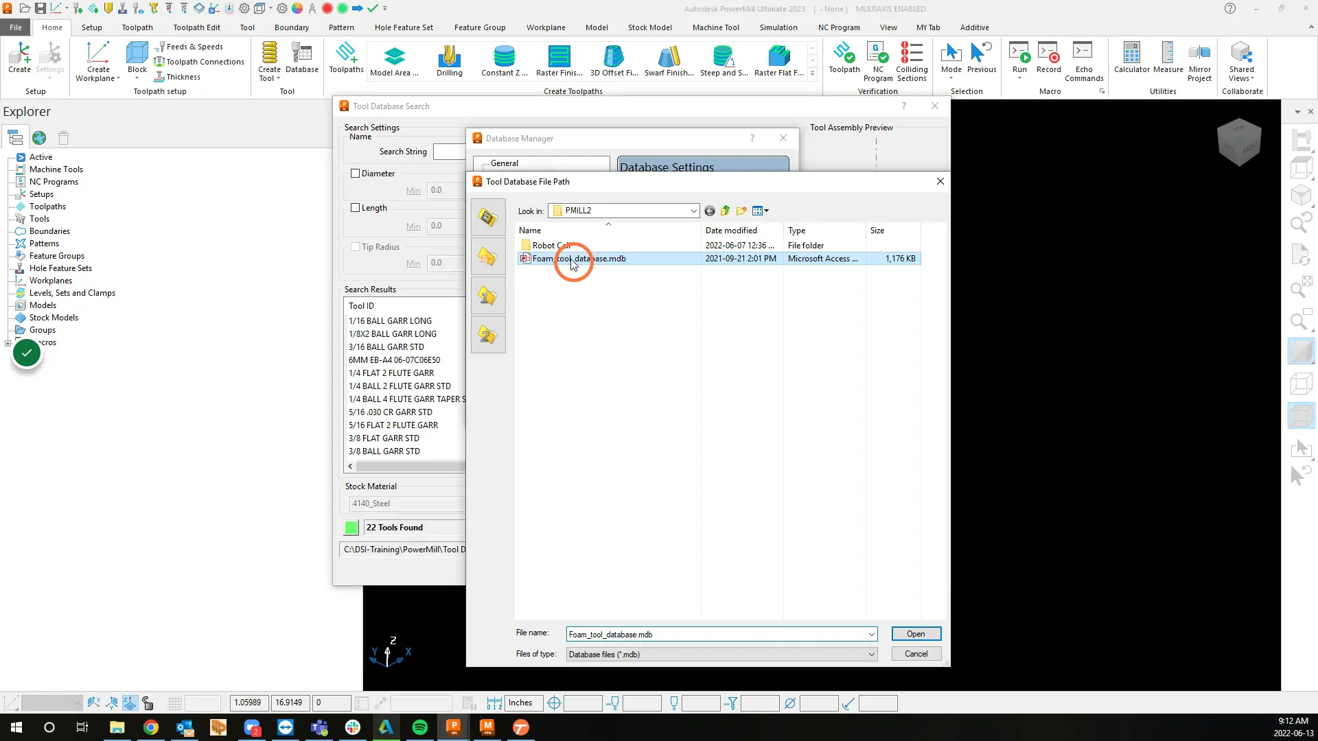 Browse to the new database on your computer, select it and press open