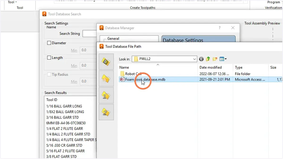 Browse to the new database on your computer, select it and press open