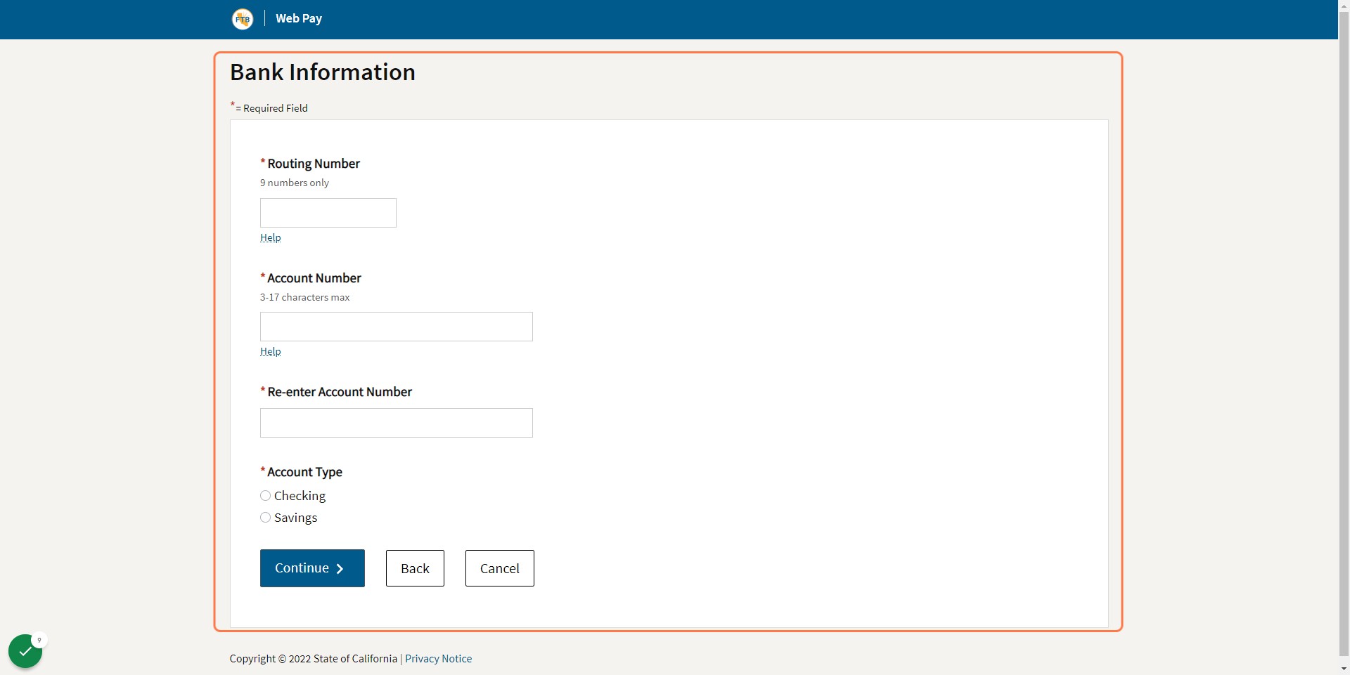 Enter Bank Information