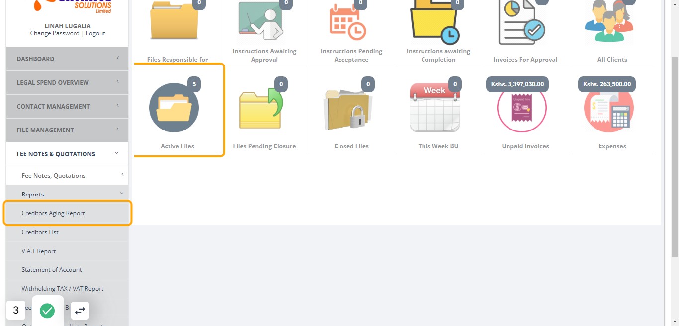 Click on Creditors Aging Report option