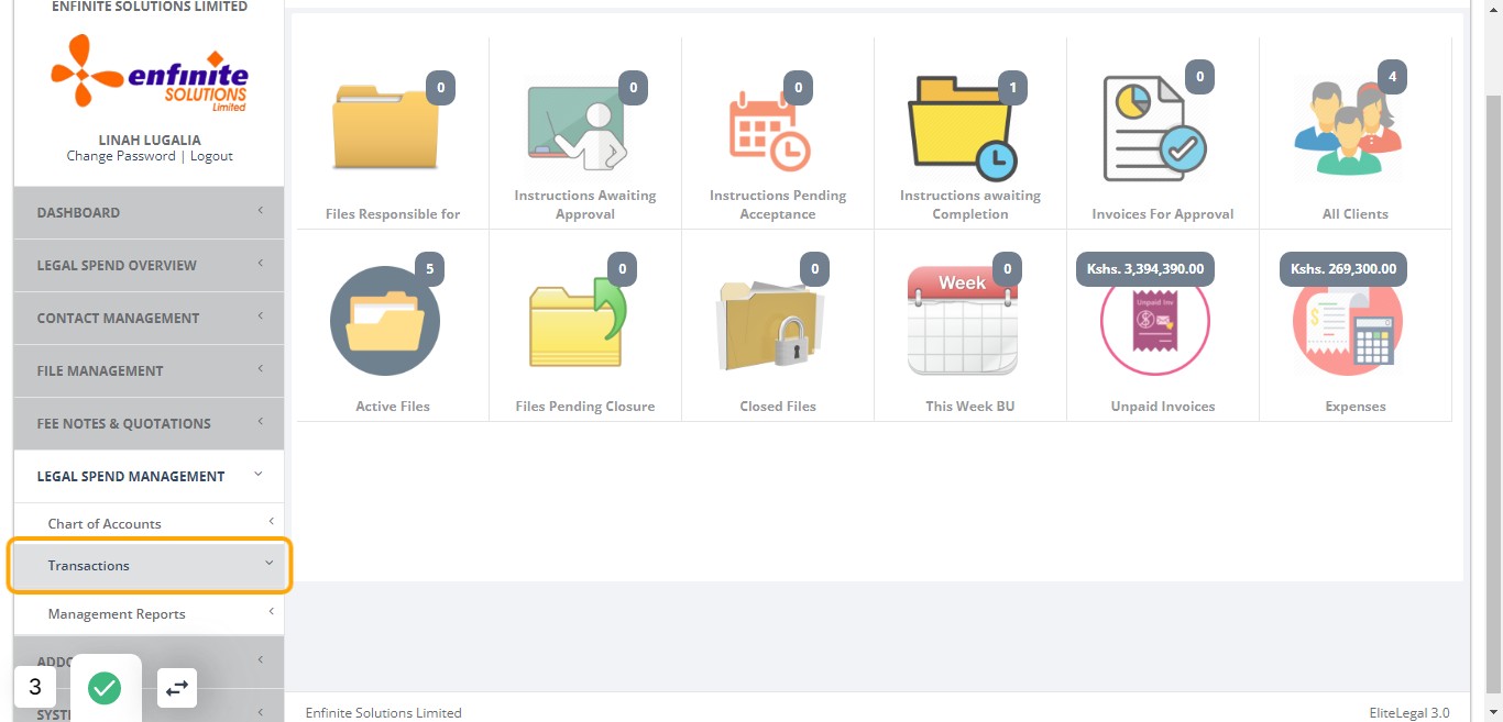 Click on Transactions sub module