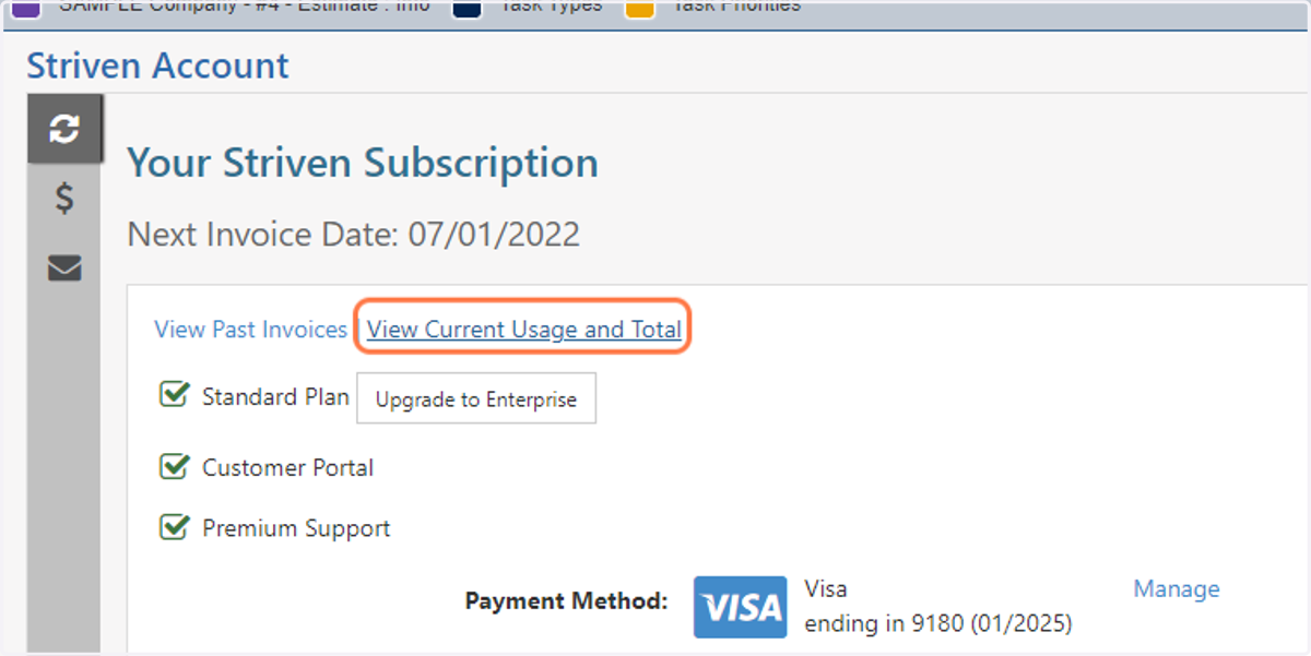 Click on View Current Usage and Total