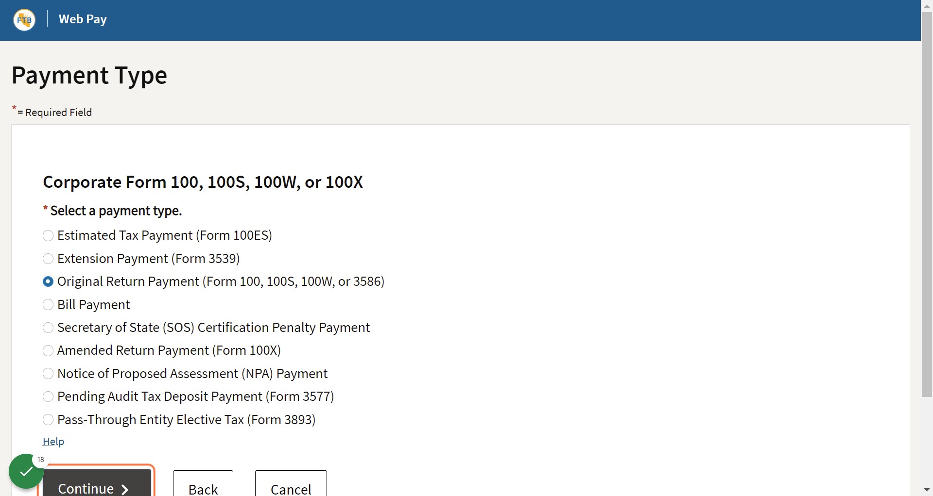 Choose "Original Return Payment"