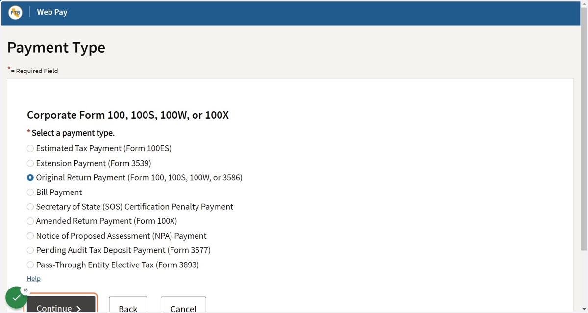 Choose "Original Return Payment"