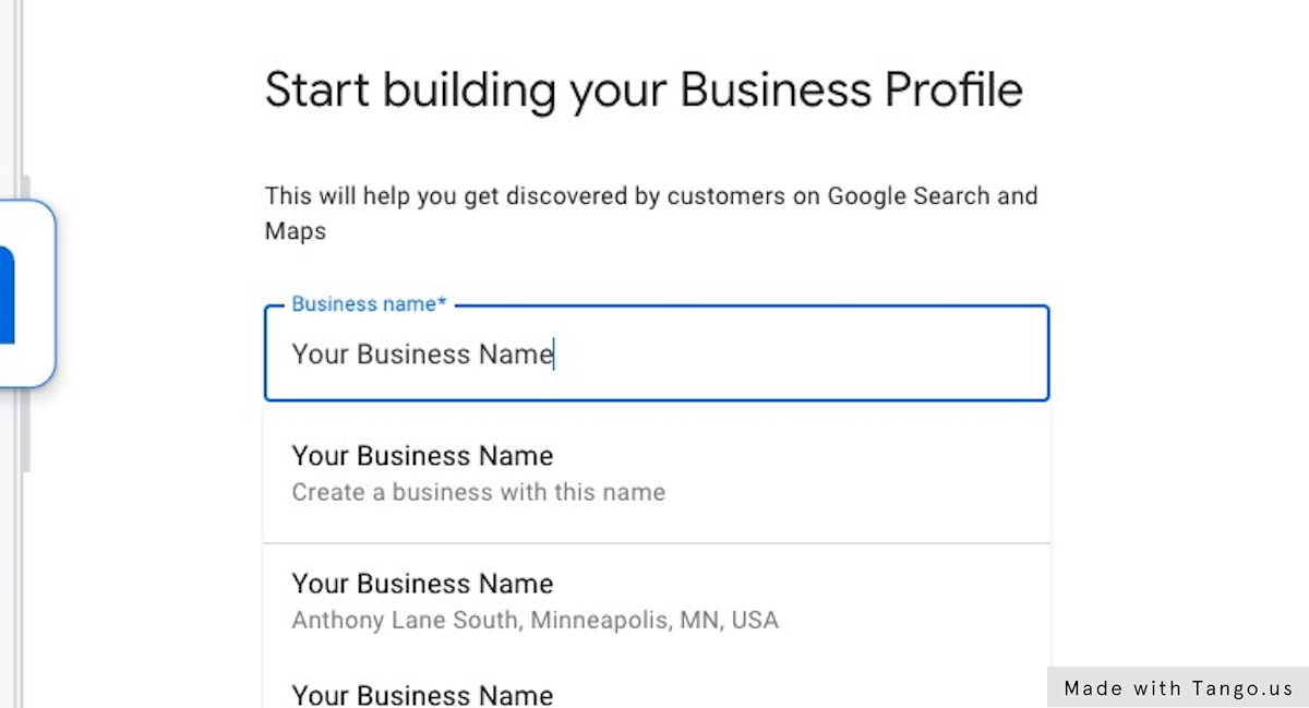 Type "Your Business Name"