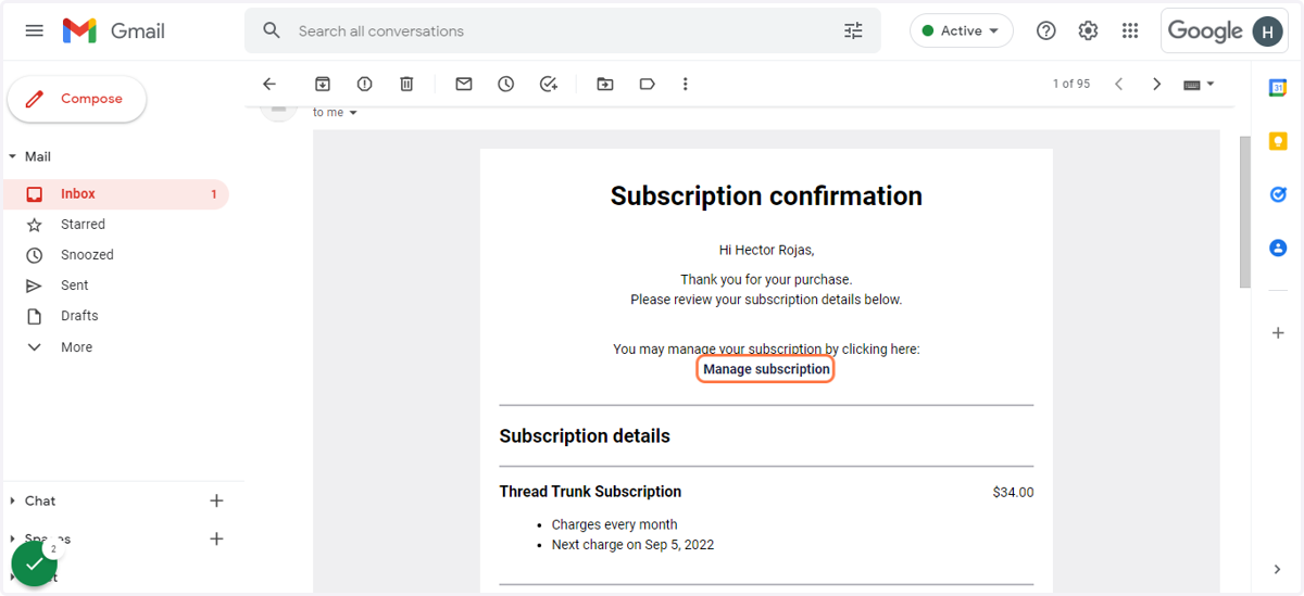Click on "Manage subscription"