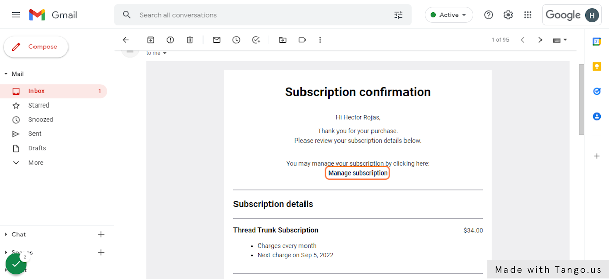 Click on "Manage subscription"
