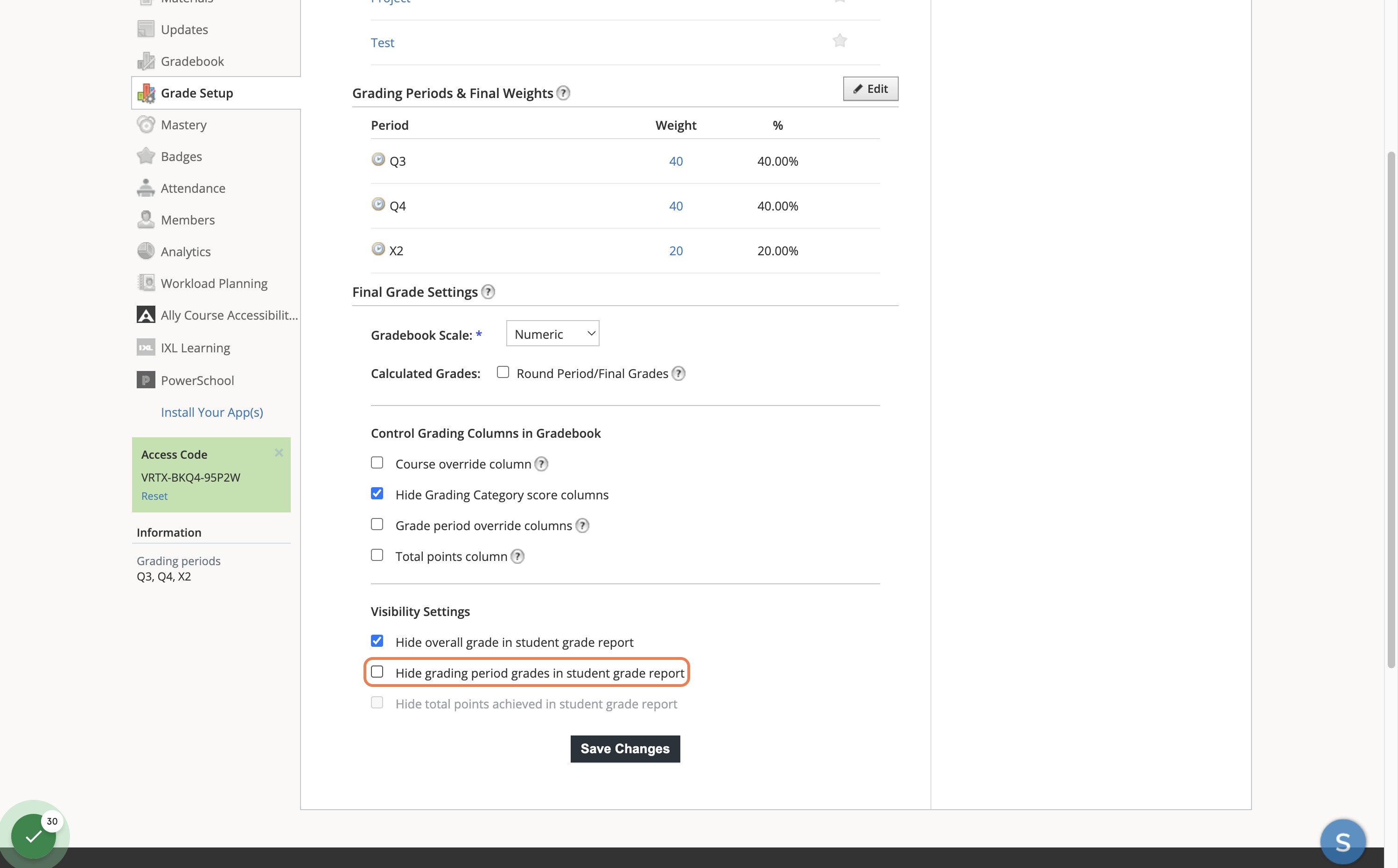 Check Hide overall grade in student grade report