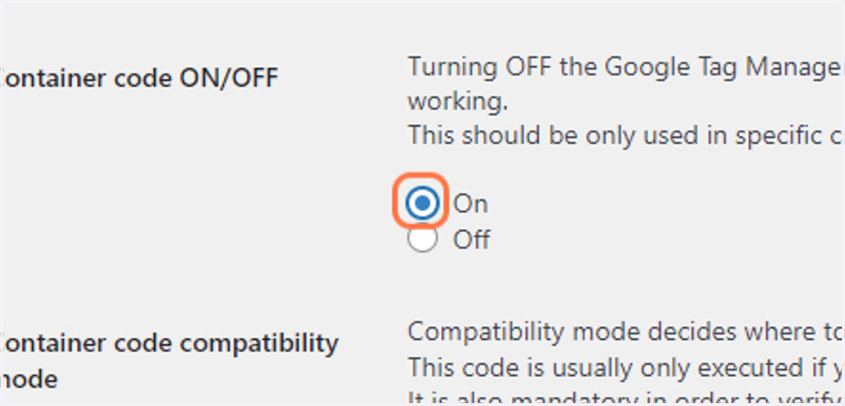 Change the "Container code ON/OFF" to "ON"
