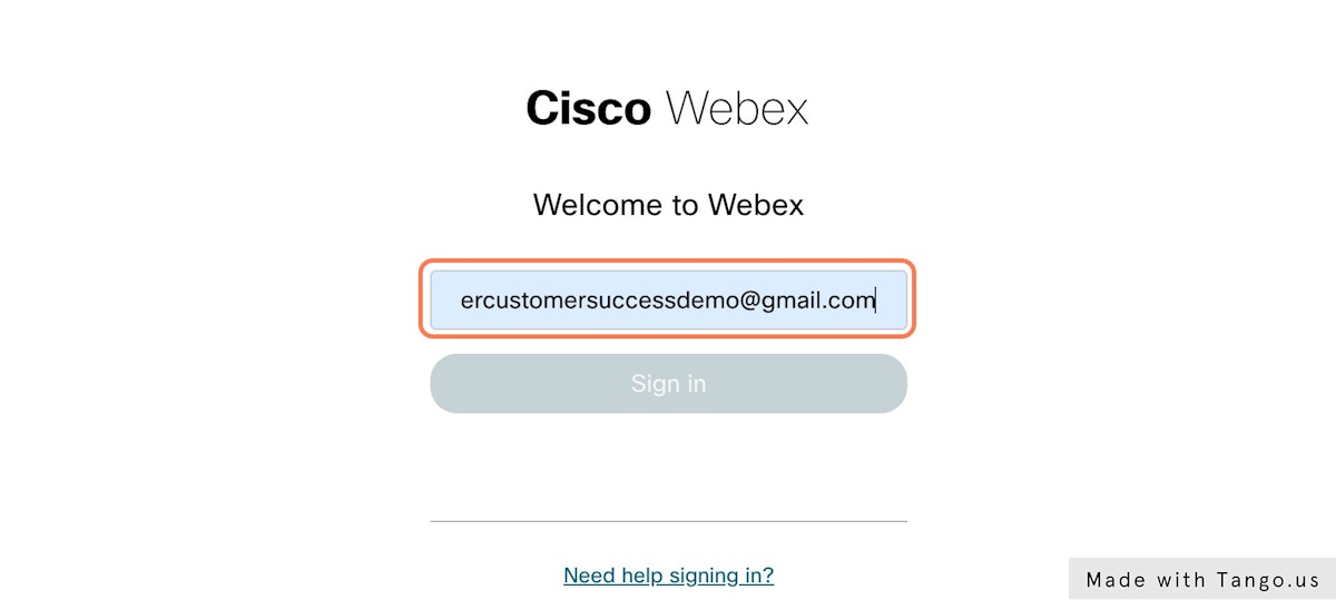 Enter your Webex admin email address