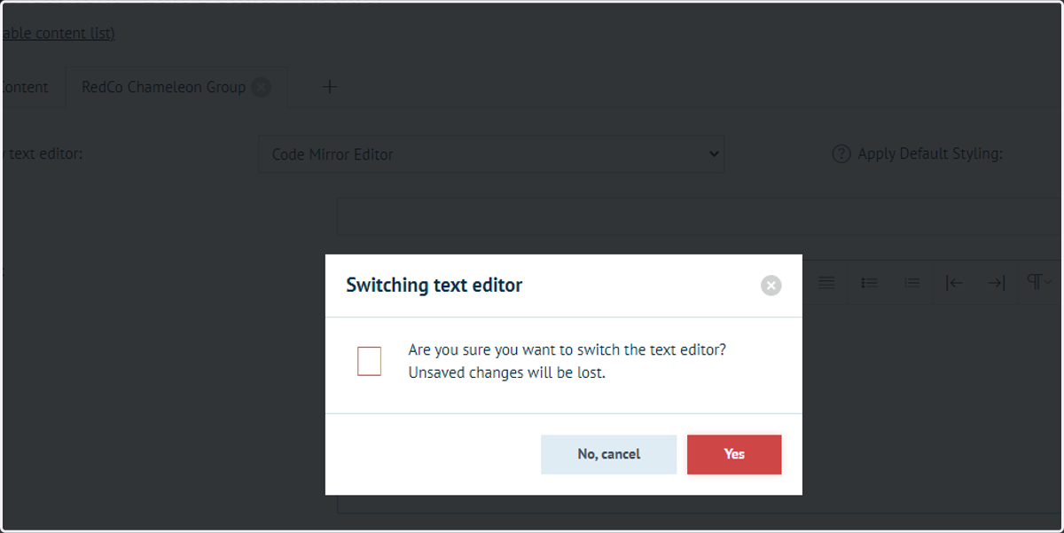 Click on Code Mirror Editor from Body text editor