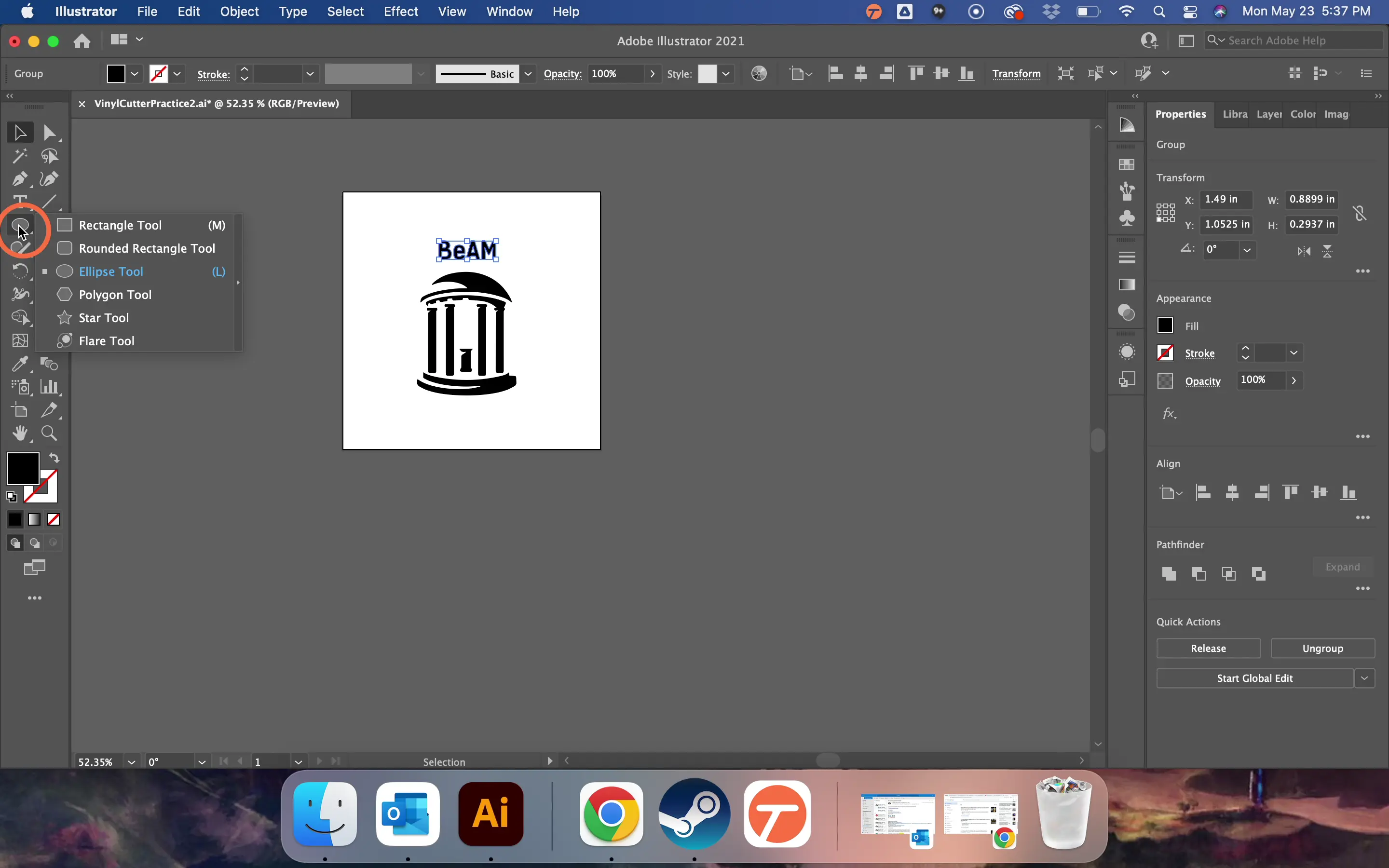 Right-click the 'Shapes Tool' to see options (Rectangle, Ellipse, etc.)