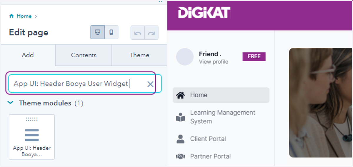 Paste "App UI: Header Booya User Widget " into input