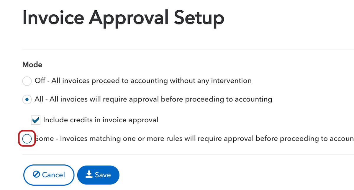 You have the choice to enable this for ALL invoices, or can select "Some" to set up rules.