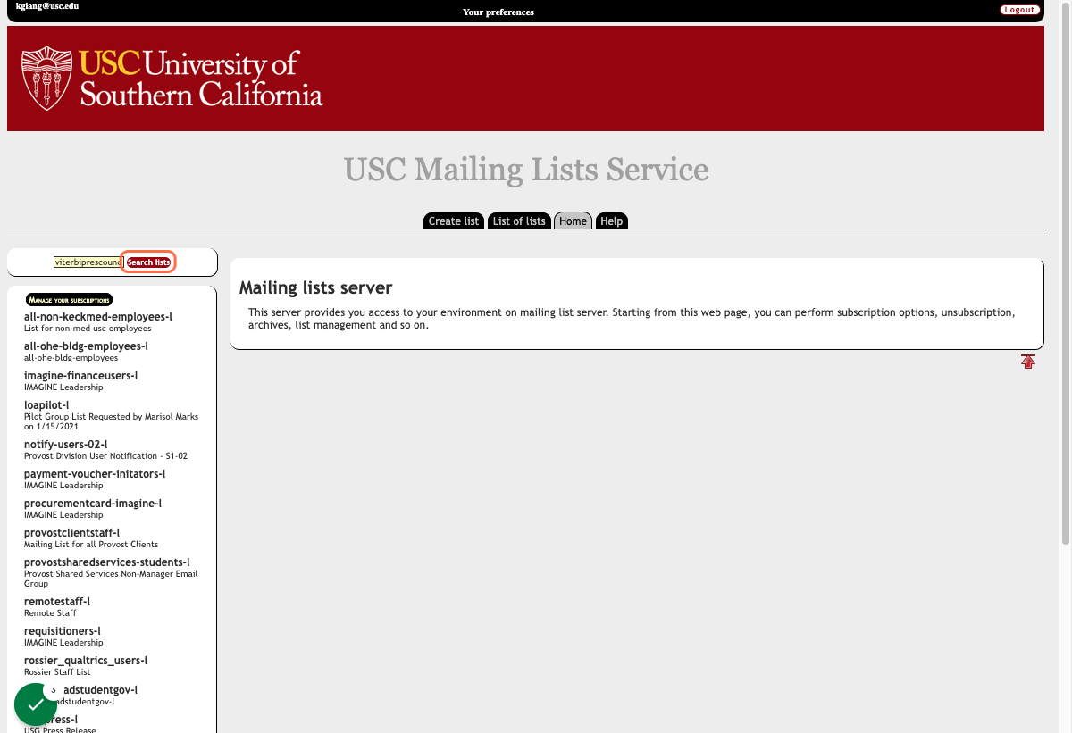 Search "viterbiprescouncil" and Click "Search lists"