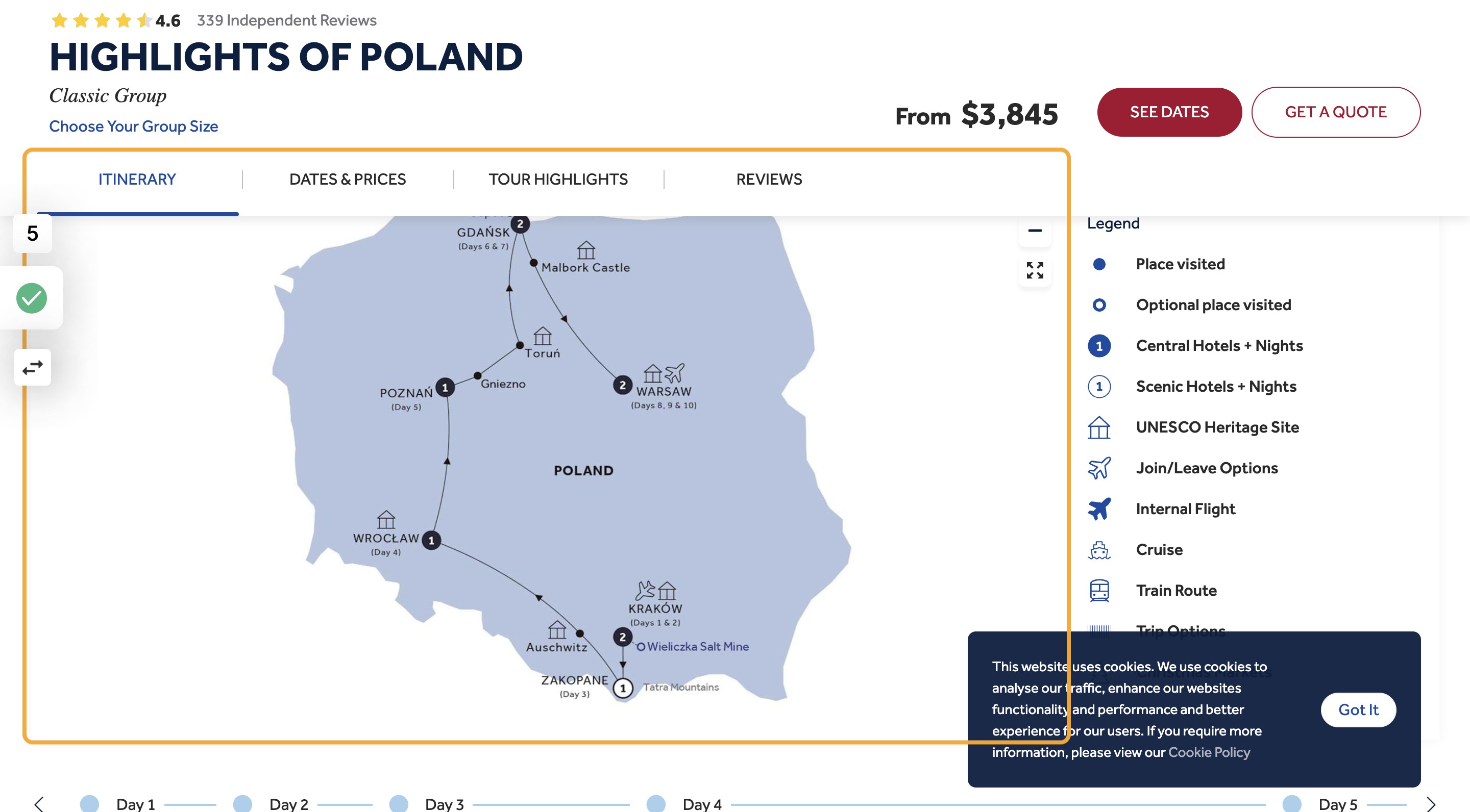 Click on Highlights of Poland Guided Tour Map