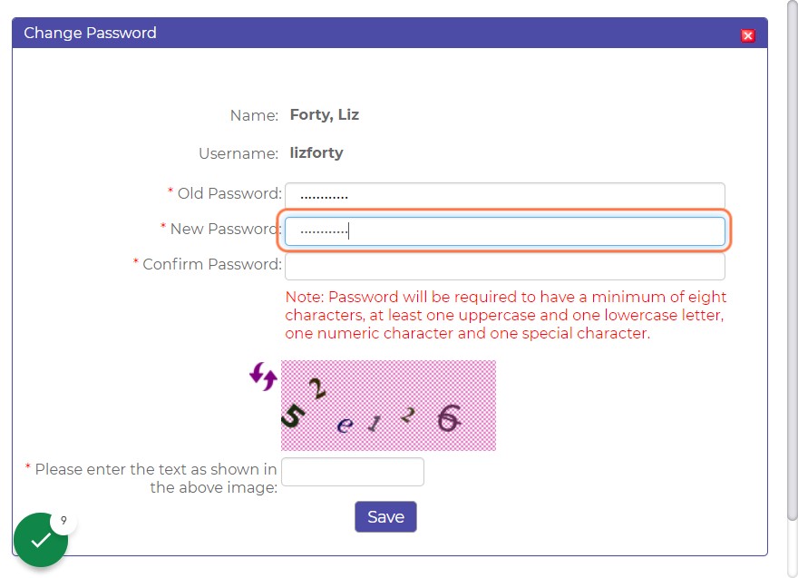 Escribir el nuevo password
