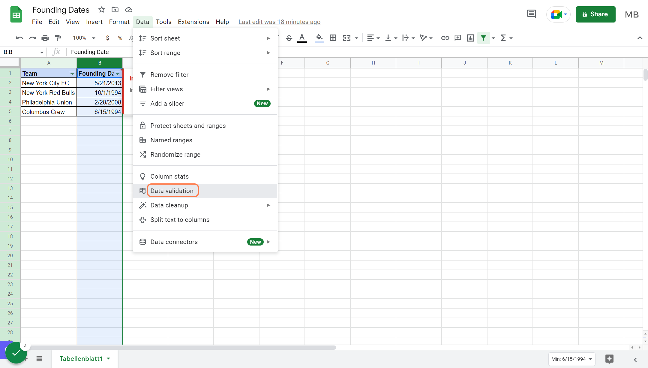 Click on Data validation