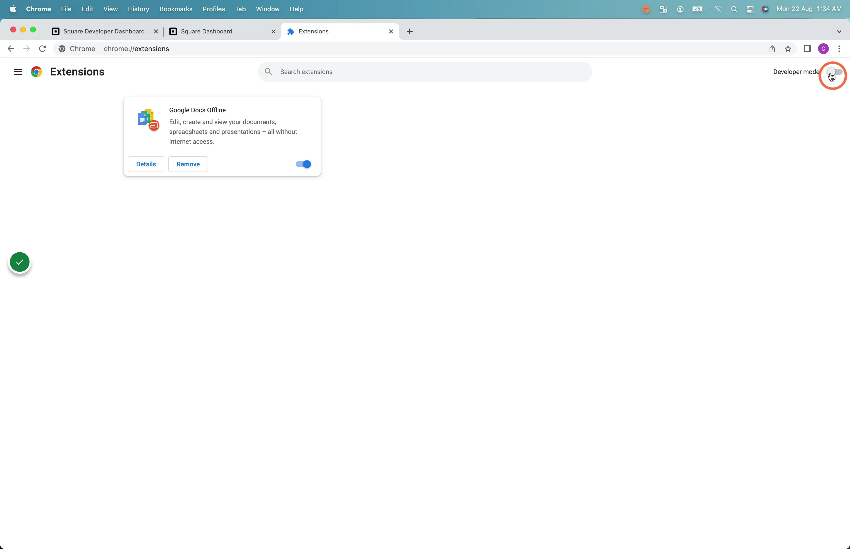 Activate developer mode, turn on the switch on the top right on the page that says ‘Developer mode’.