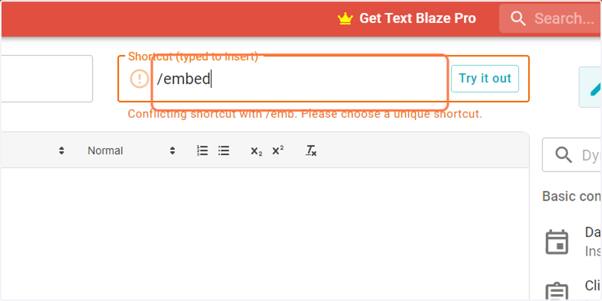 Give your New Snipper a Shortcut, for instance "/embed" or "/emb"