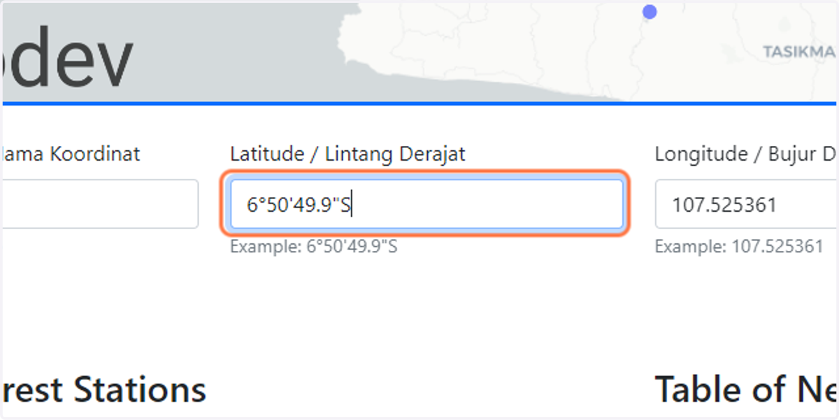 Isi koordinat lintang derajat/latitude dalam format desimal ataupun derajat