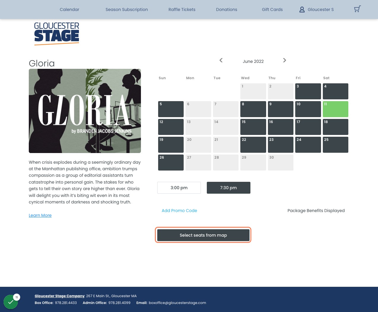 Select your performance time and then "Select Seats from Map"