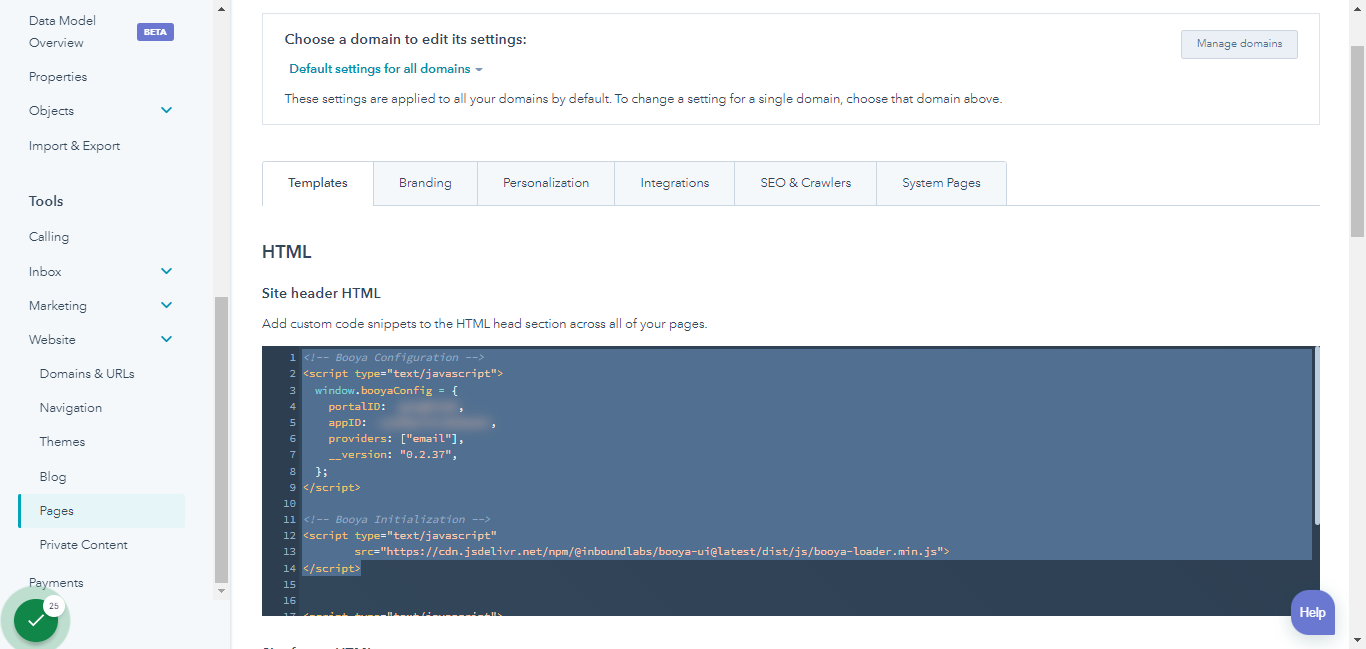 Add custom code snippets in HubSpot