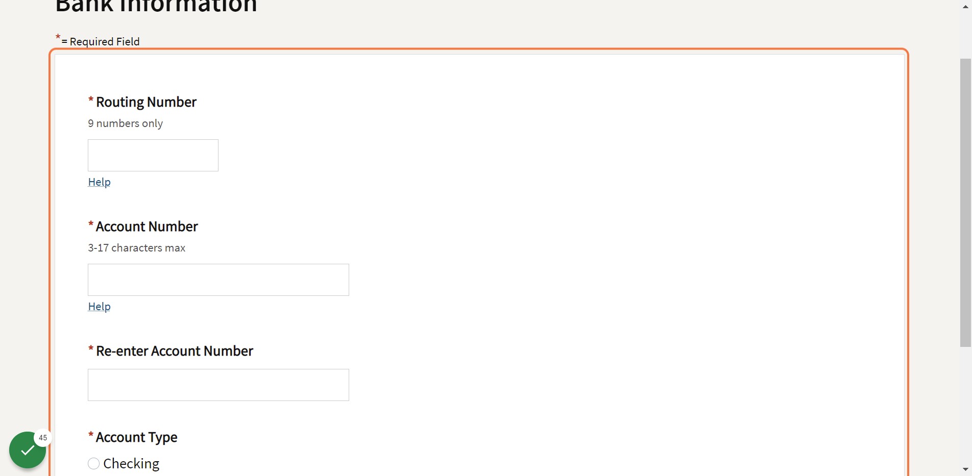Enter Bank Information