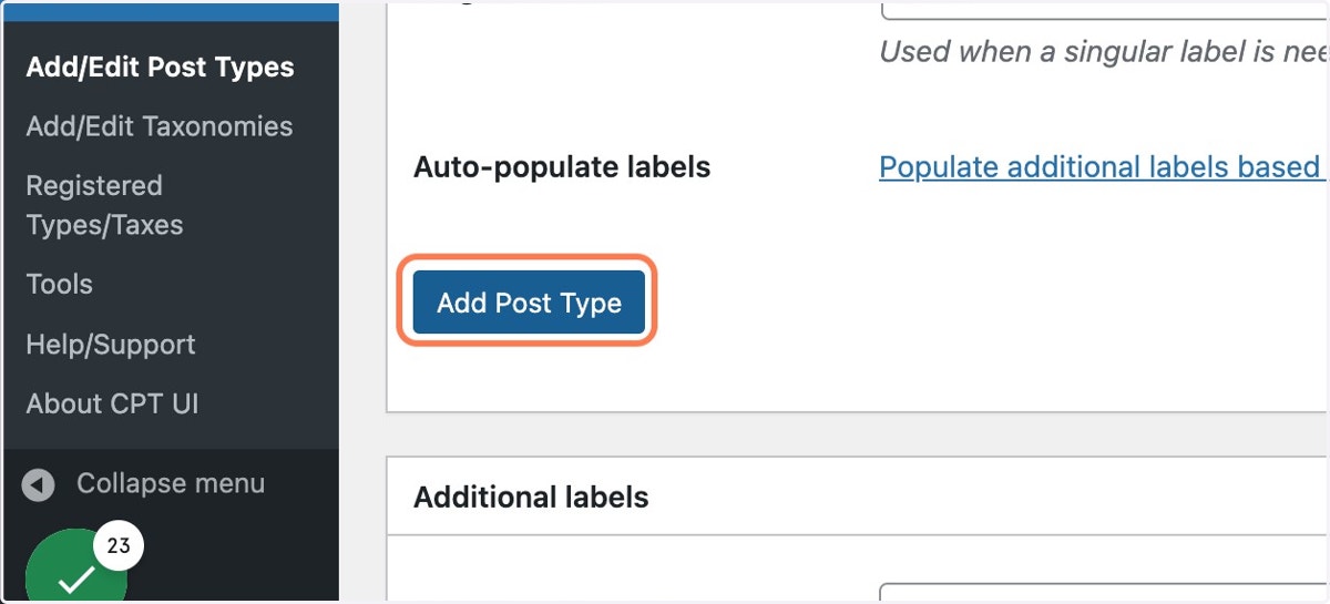 Click on Add Post Type