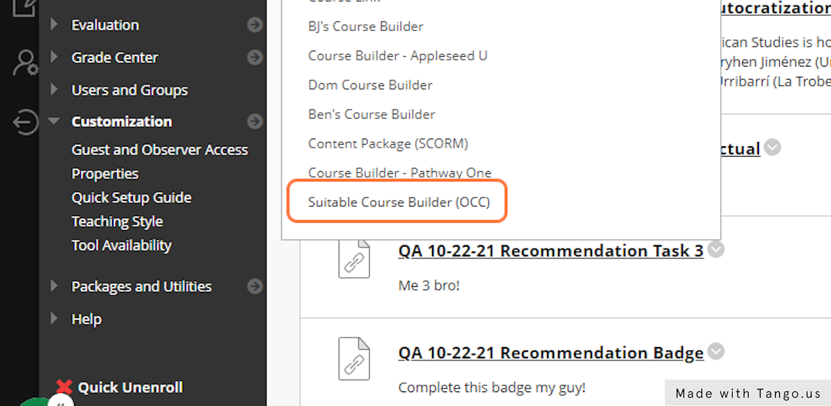 Next, at the top, choose 'Build Content', then choose the Suitable Course Builder to build your content from.