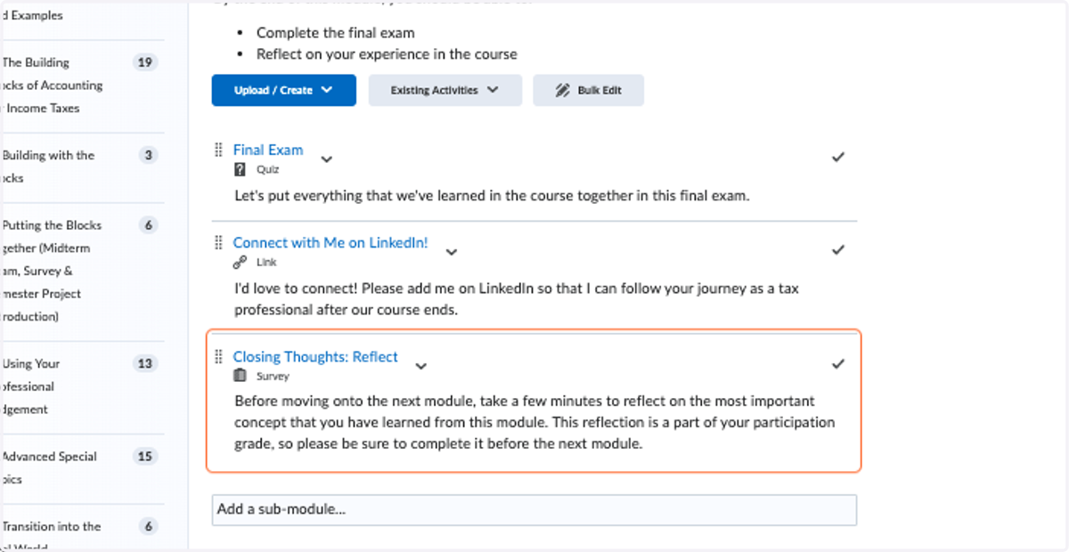 Farewell Module: Metacognitive reflections to culminate and contextualize learning