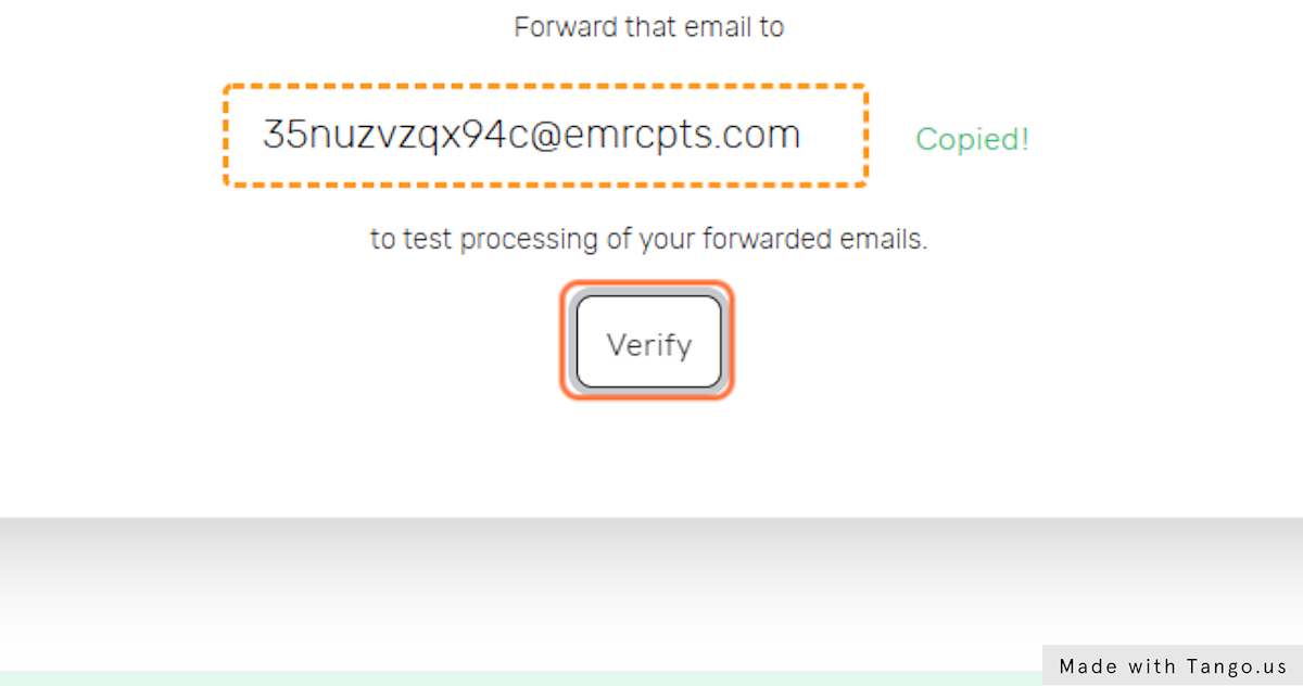 Go back to emailreceipts.io and click on Verify to verify that the email receipt has been processed