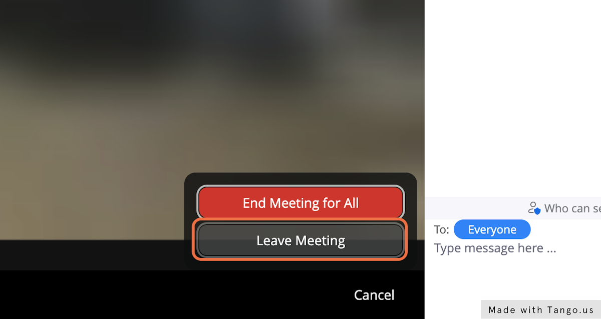 Select End and then select Leave Meeting