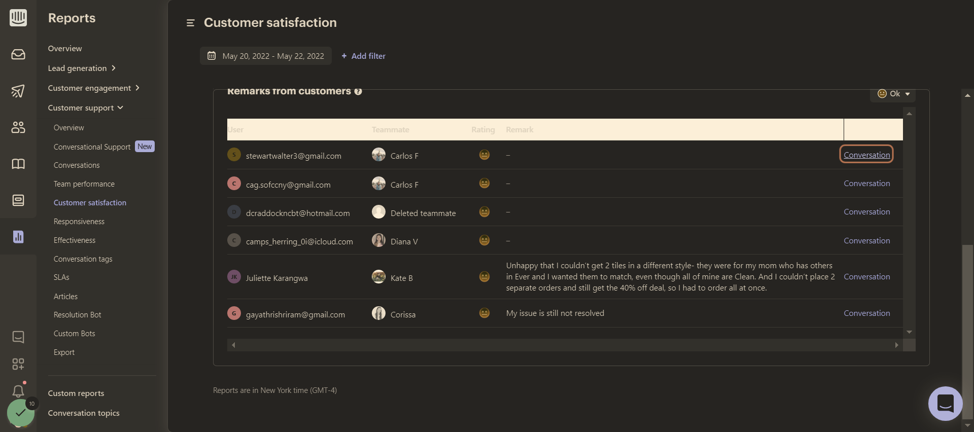 Click on each Conversation