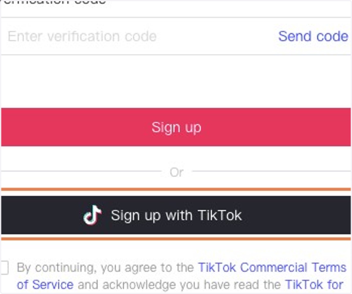 Click on Sign up with TikTok
