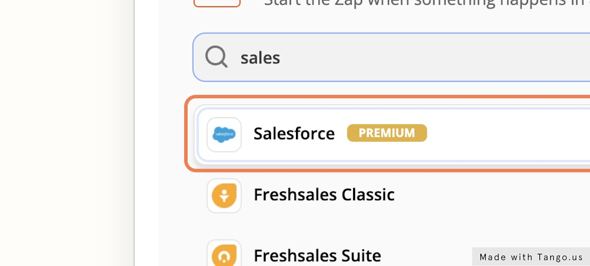 First we need to select the platform we need to action. Here, we'll click on Salesforce