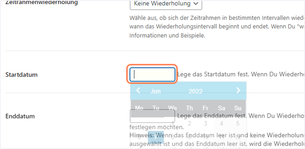 Startdatum auswählen