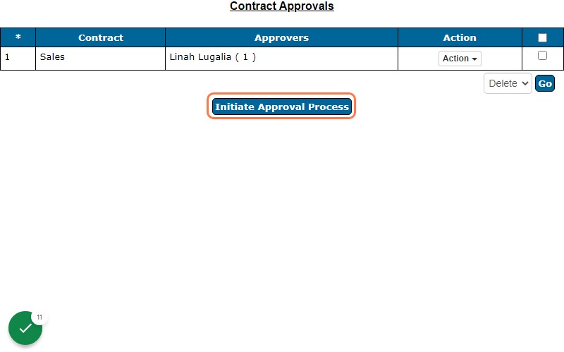 Click on Initiate Approval Process to share the contract for approvals