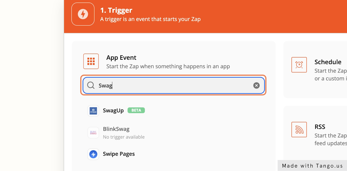 Zapier will ask that you determine the platform for the "Triggering Event"