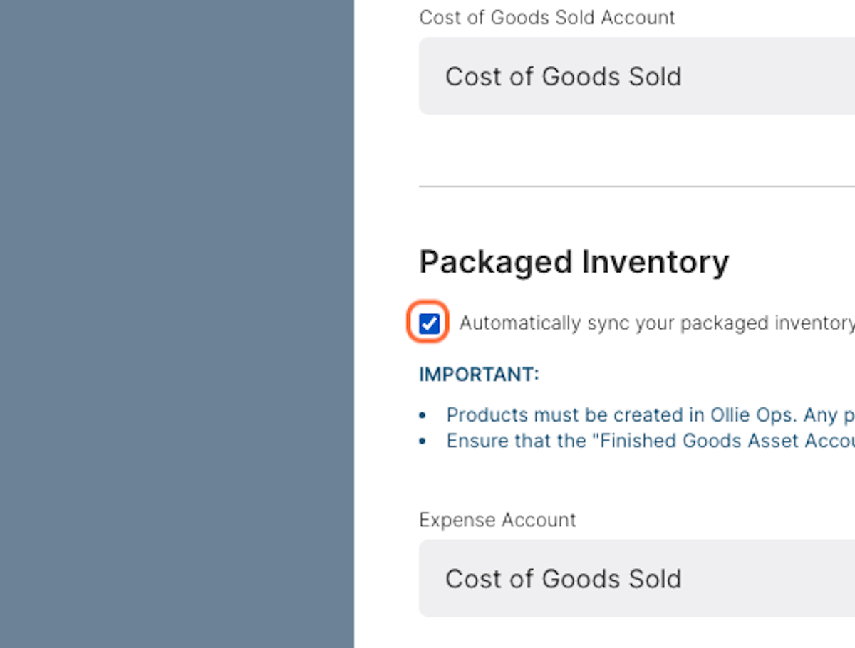 Check box to enable Packaged Inventory sync