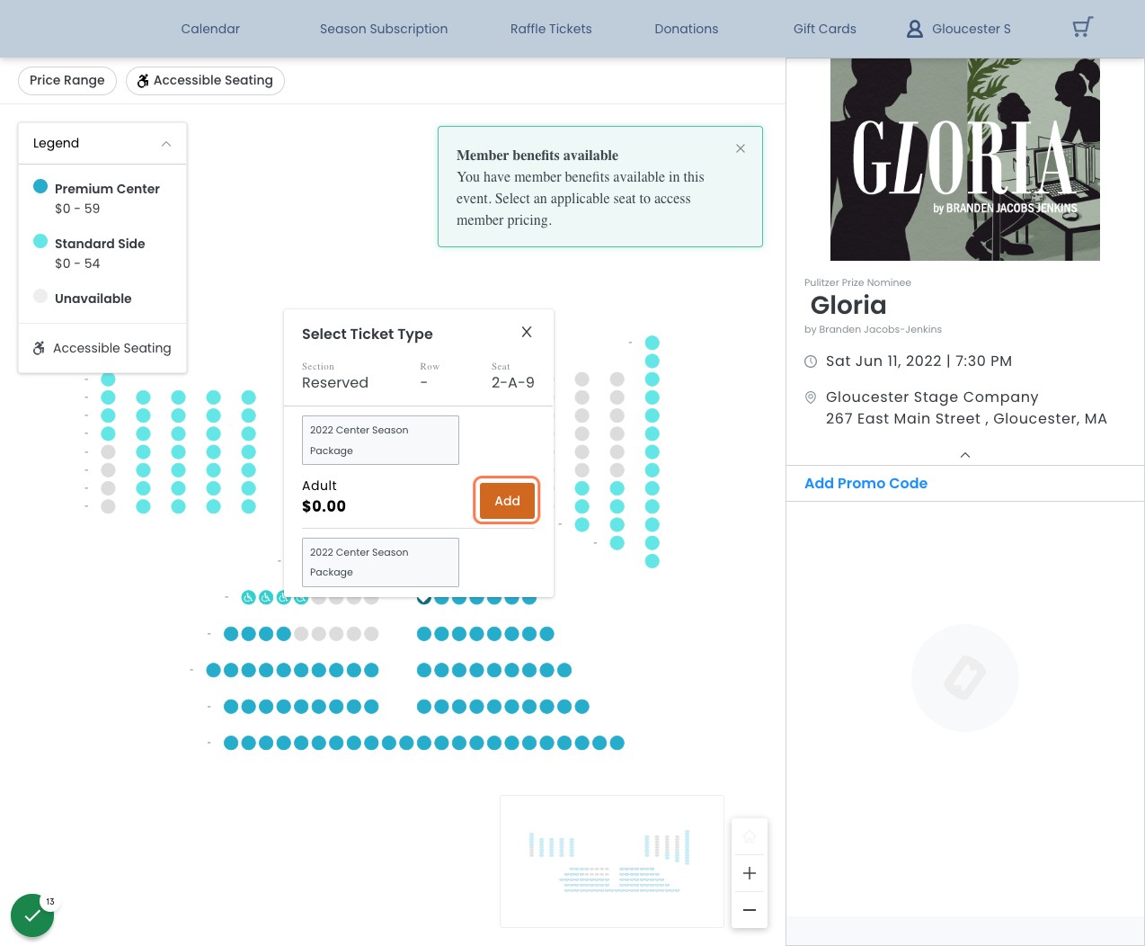 Click 'Add' for $0.00 Tickets