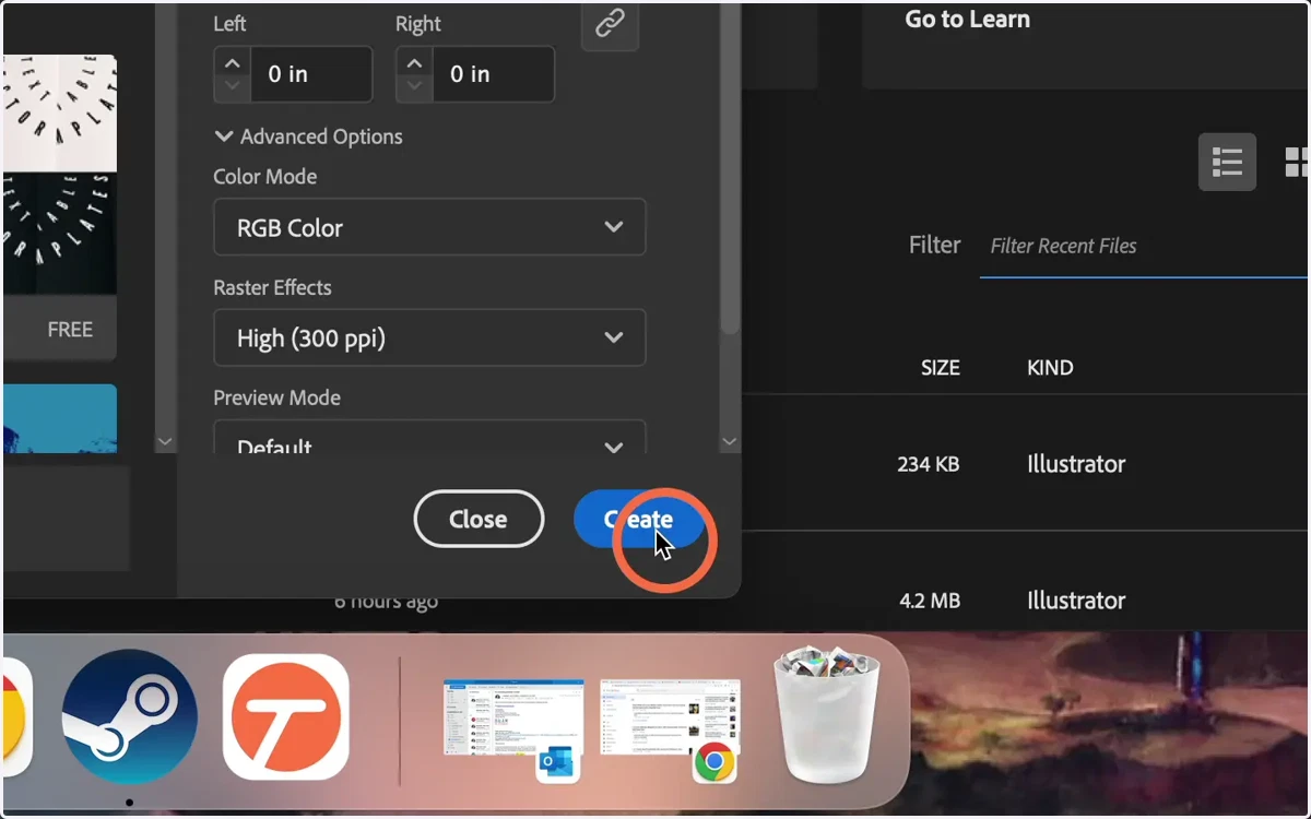 Click 'Create' to generate your canvas