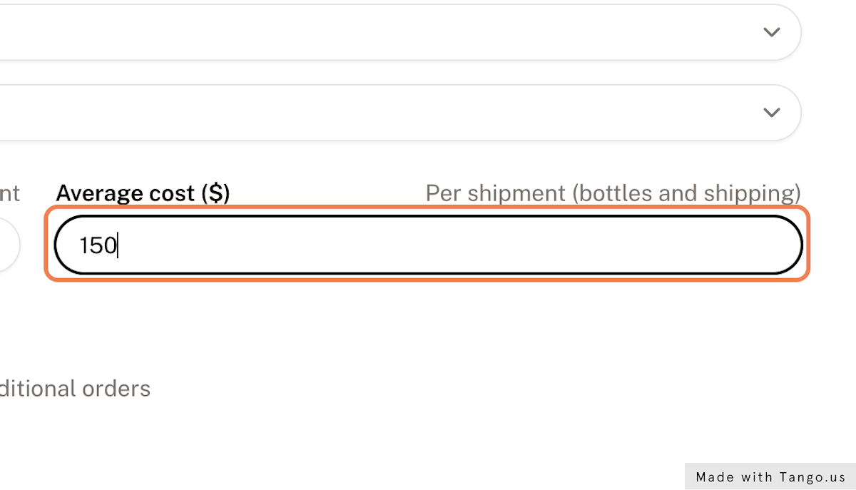 Add the estimated average cost per shipment