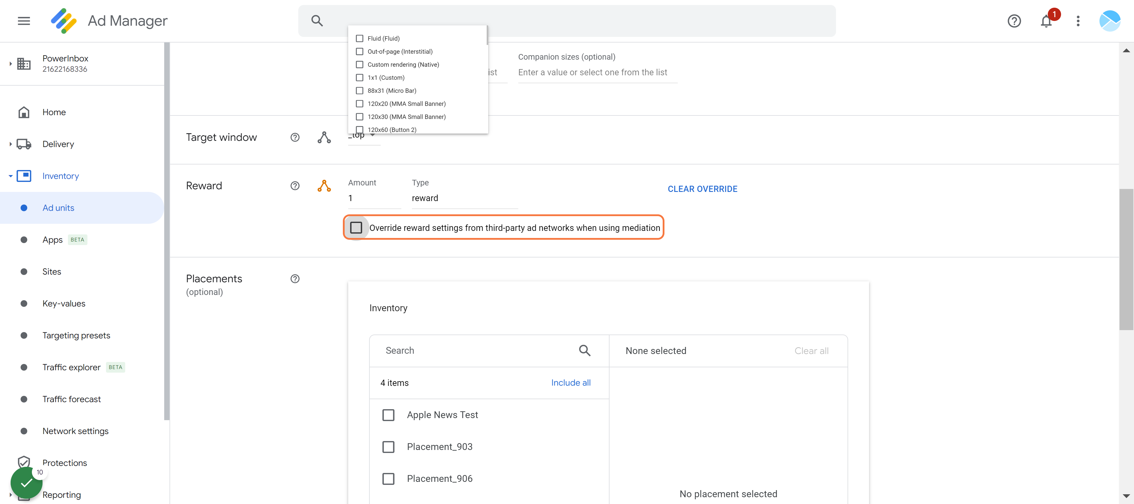 Remove reward settings