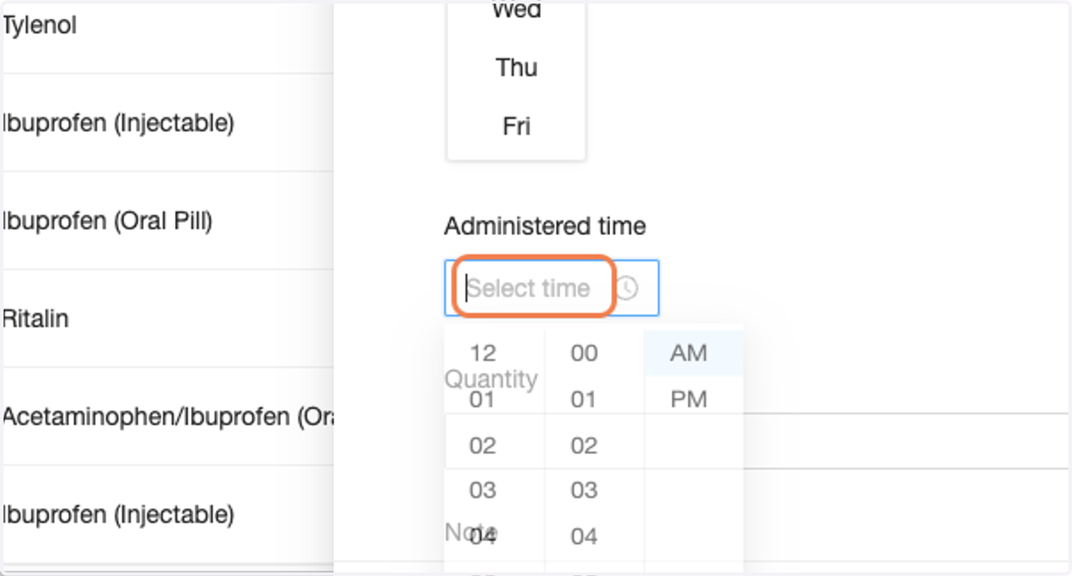 Click on Administered time