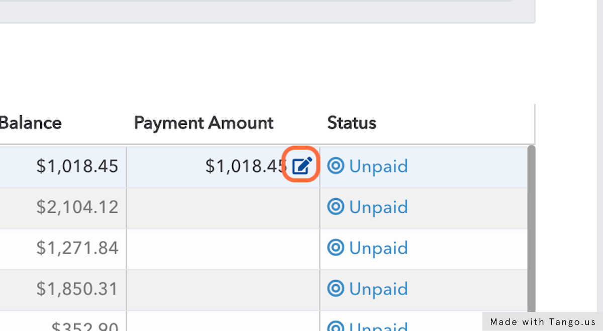 Click on the icon to edit the amount you want to pay.