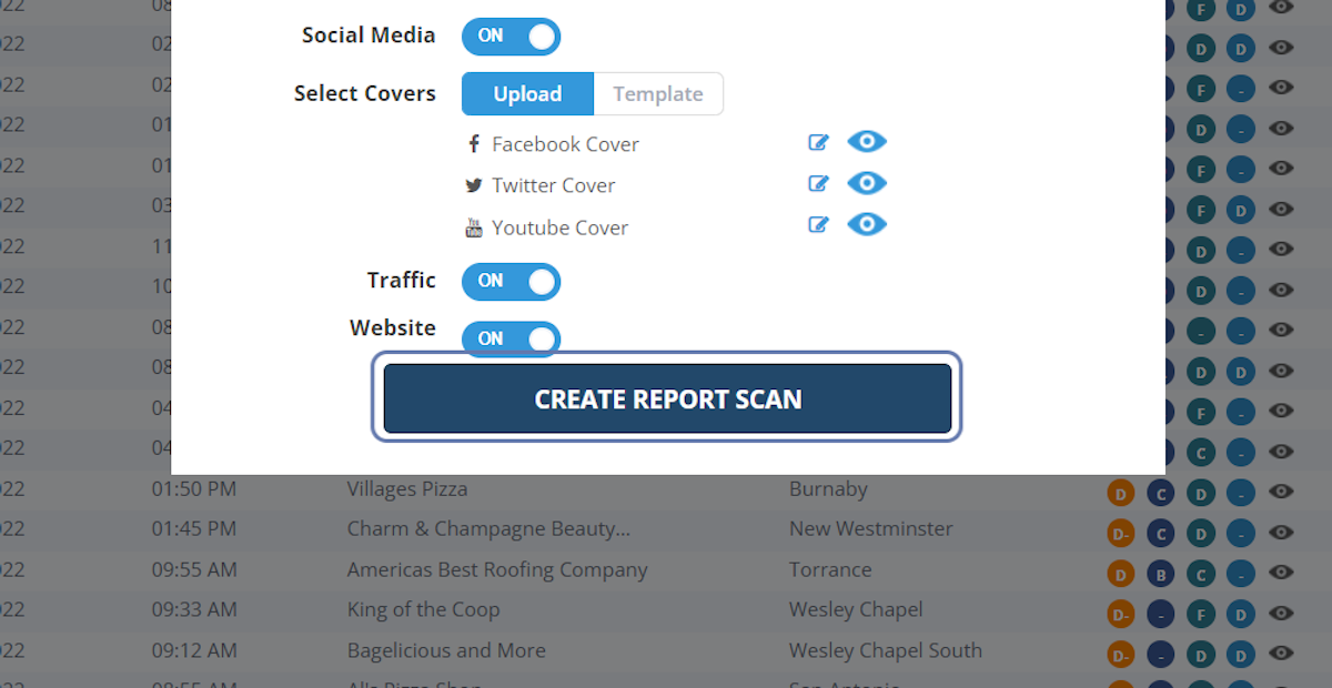 Click on CREATE REPORT SCAN