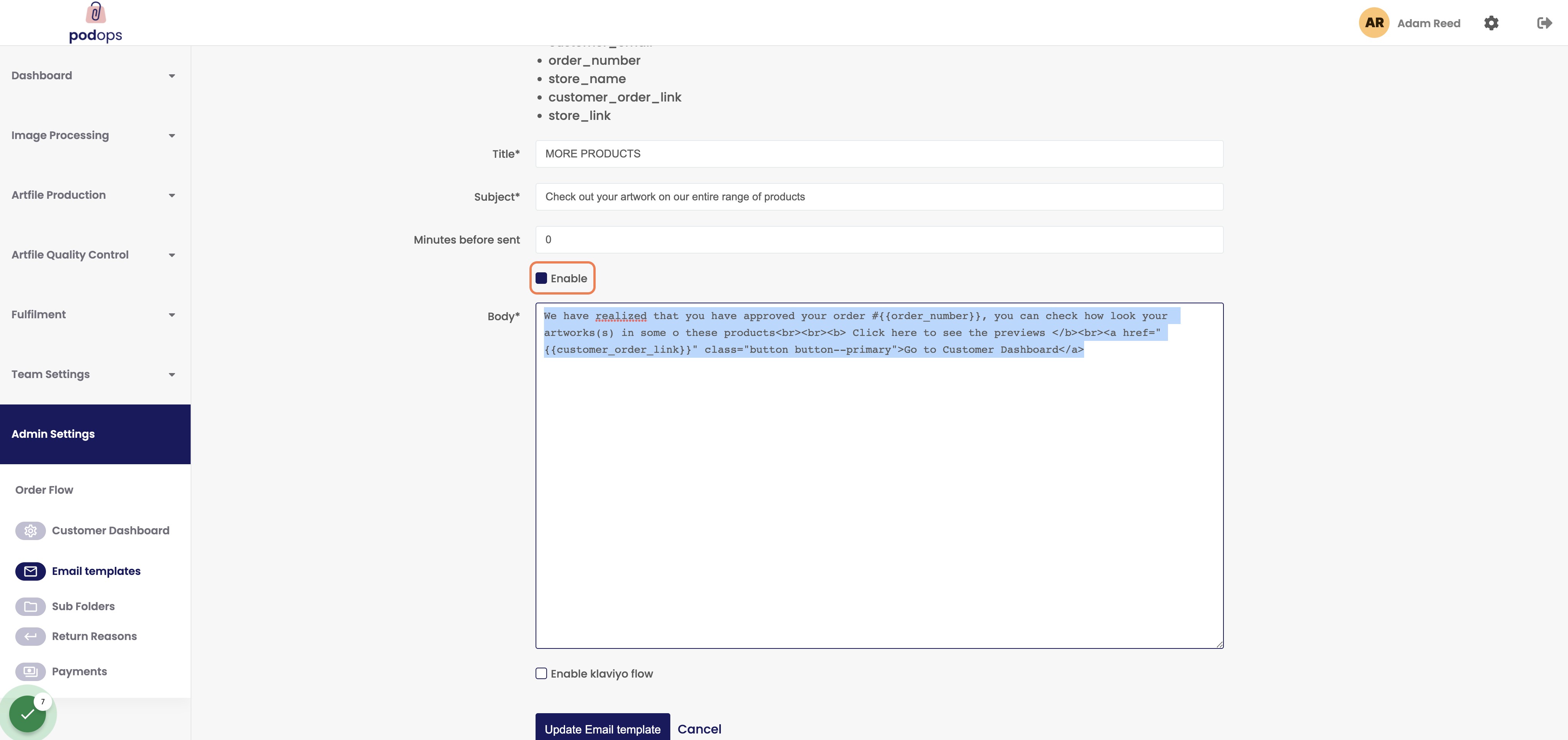 Enable the email.